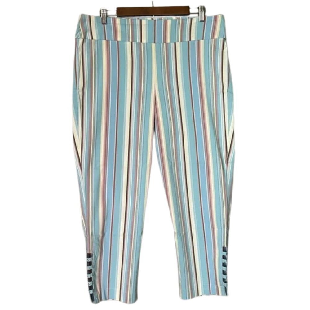 Attyre New York Women's Striped Blue and Pink Capri Pants Size 16